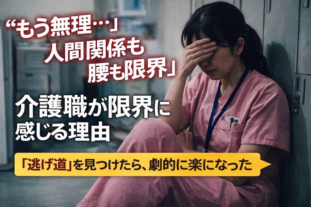 人間関係と腰痛に限界を感じ、休憩室でうずくまる介護士