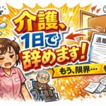 介護の仕事が限界で1日で辞めたい人に向けた、退職届と介護職のイラスト付き解説画像