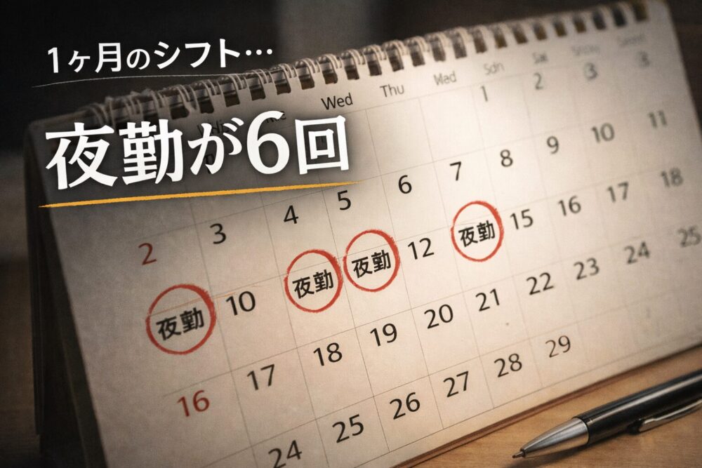 夜勤シフトが多い1ヶ月のカレンダーイメージ 