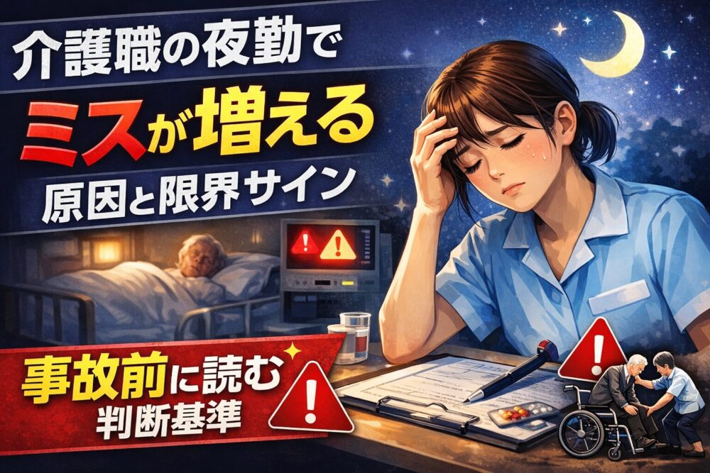 介護職の夜勤でミスが増える原因と限界サインを解説するアイキャッチ画像