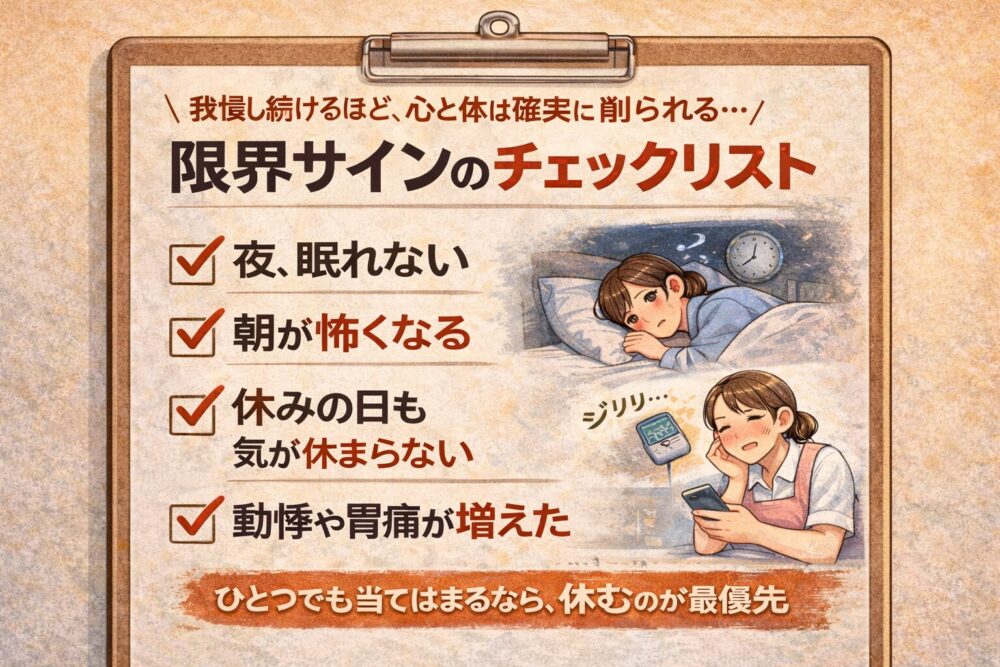 介護士が辞めたいと感じた時の限界サインをまとめたチェックリスト画像